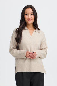Fransa FrBitte Limestone Melange V-Neck Collar Knit