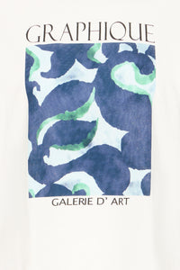 Fransa FrWrenly White T-Shirt with Navy Graphic Logo, 20617489