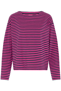 Fransa FrSiva Very Berry Stripe Oversized Long Sleeve Top