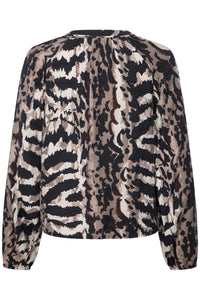 Fransa FrAriana Abstract Driftwood Taupe Printed V-Neck Blouse