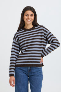 Fransa FrIdaa Fudge Chocolate/Baby Blue Striped Supersoft Knit, 20618351
