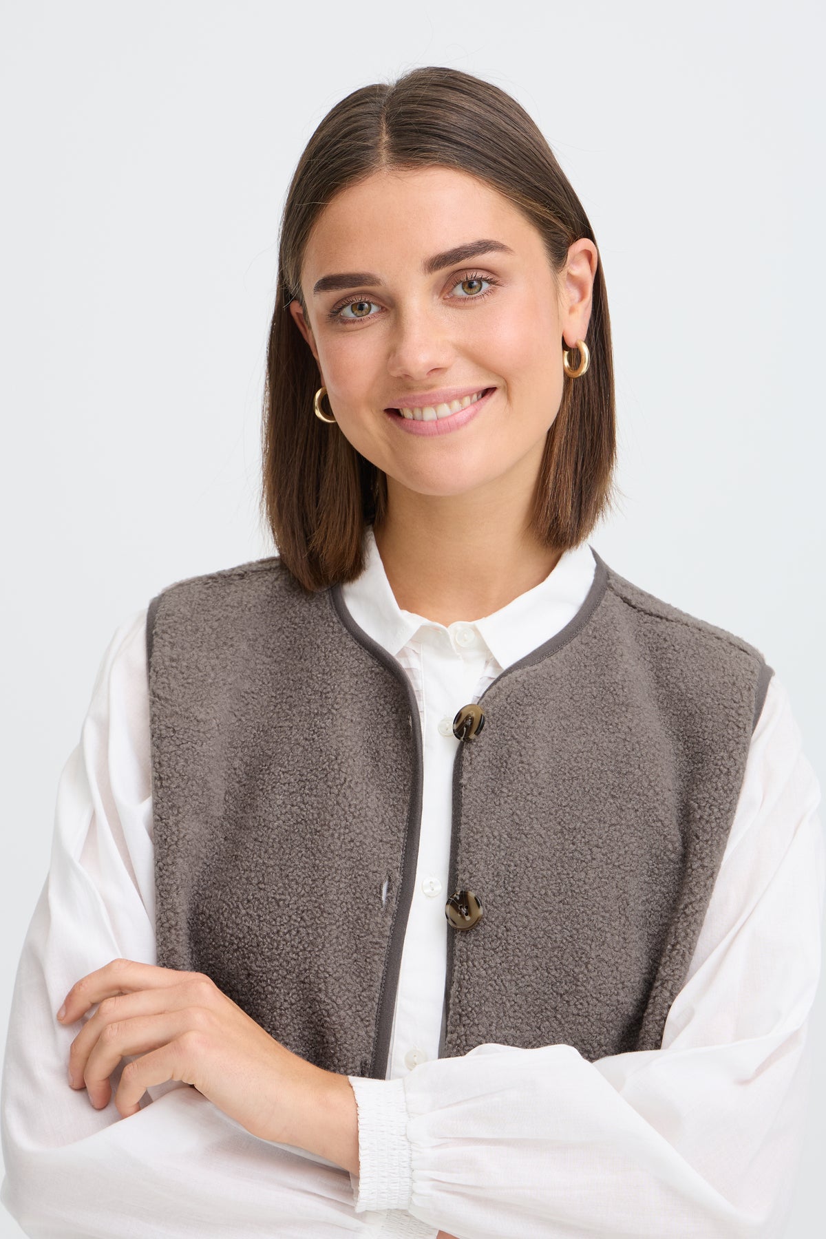 Fransa FrTenya Driftwood Teddy Fleece Gilet, 20618525