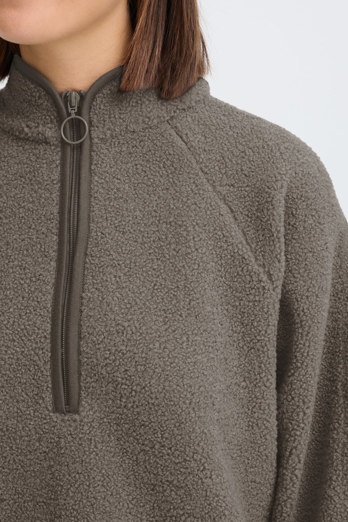 Fransa FrTenya Driftwood 1/2 Zip Teddy Fleece