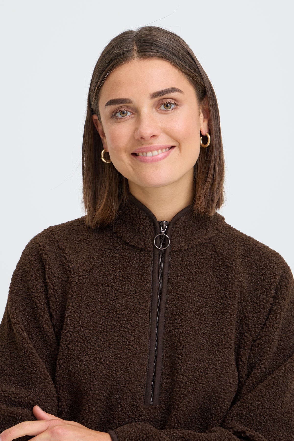 Fransa FrTenya Chocolate Brown 1/2 Zip Teddy Fleece