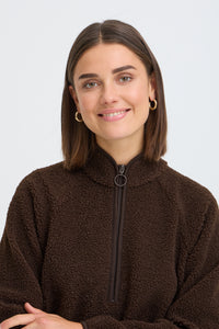 Fransa FrTenya Chocolate Brown 1/2 Zip Teddy Fleece