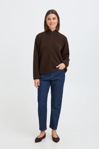 Fransa FrTenya Chocolate Brown 1/2 Zip Teddy Fleece