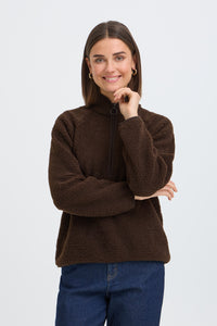 Fransa FrTenya Chocolate Brown 1/2 Zip Teddy Fleece