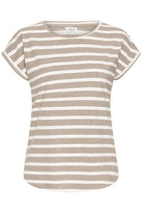 B.Young ByPamila Chinchilla Beige Melange Stripe T-Shirt, 20809561