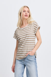 B.Young ByPamila Chinchilla Beige Melange Stripe T-Shirt, 20809561