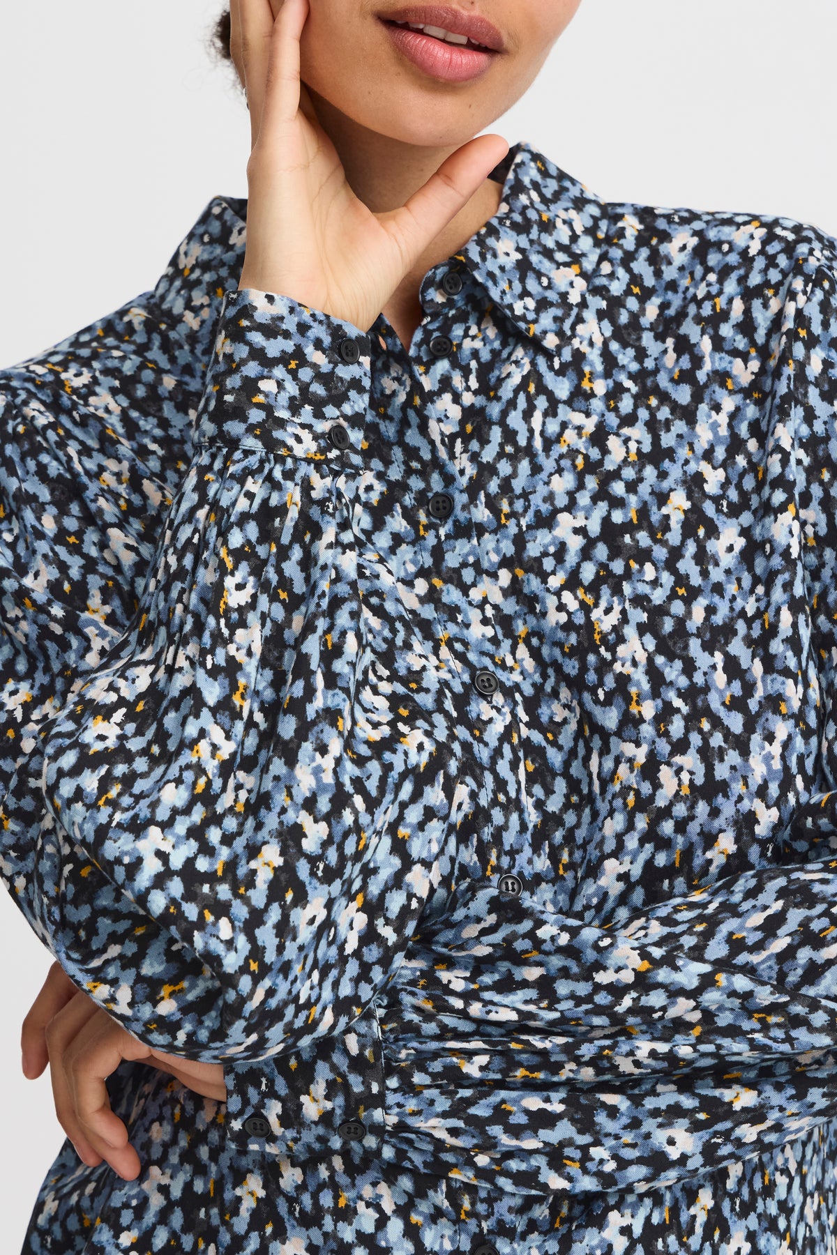 B.Young ByJosa Dusty Blue Flower Mix Printed Shirt