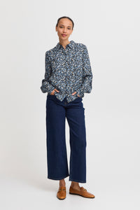 B.Young ByJosa Dusty Blue Flower Mix Printed Shirt