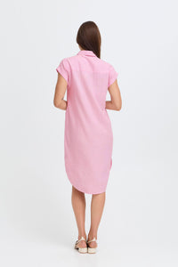 B.Young ByFalakka Parfait Pink Short Sleeve Linen Blend Midi Dress, 20814553