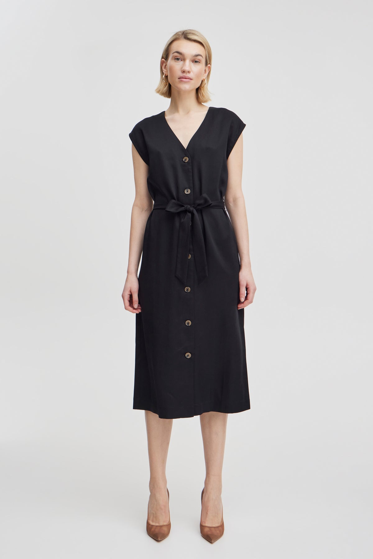 B.Young Byilini Black Button Midi Dress