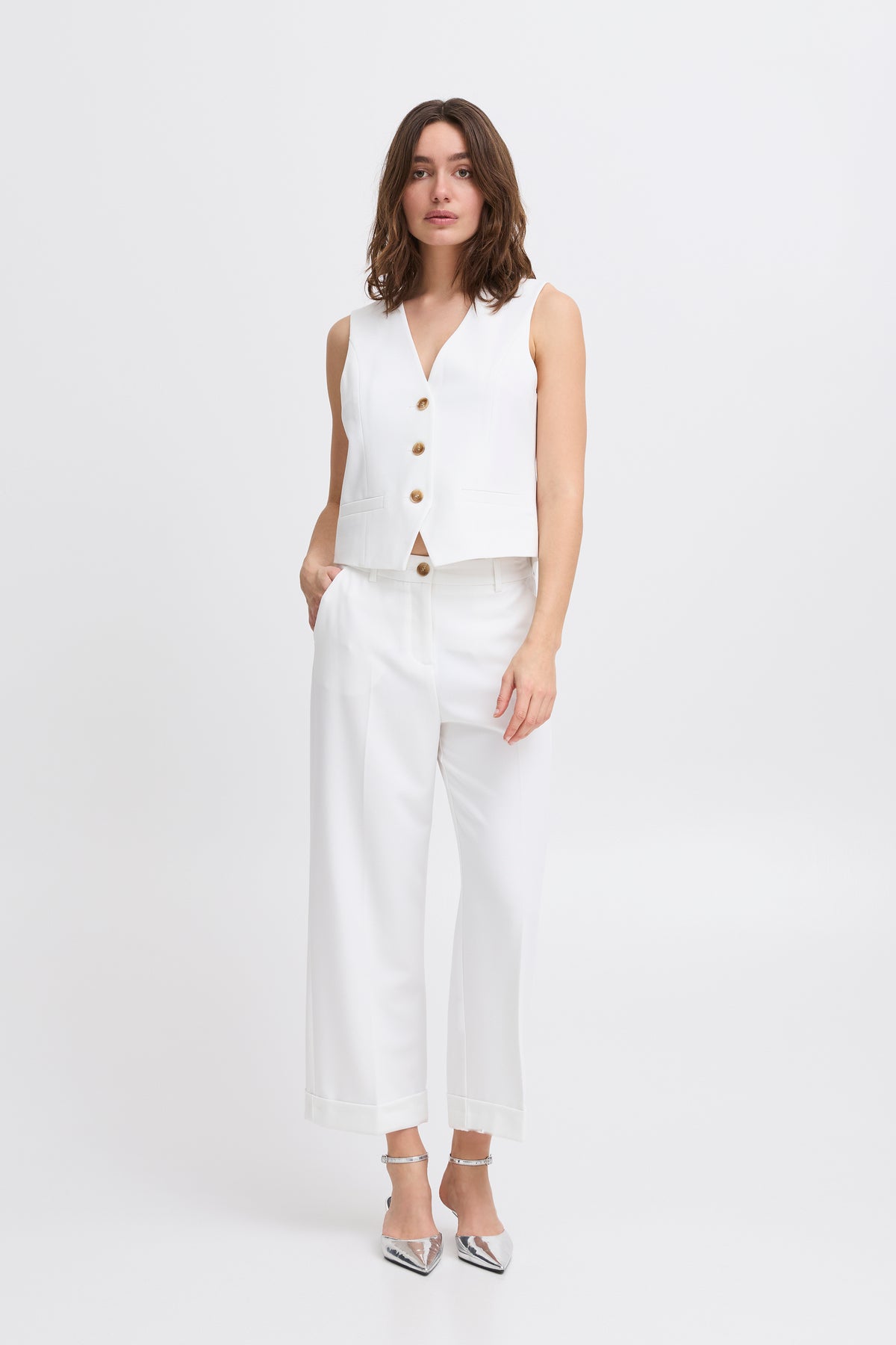 B.Young ByDeceri Marshmallow White Fitted Waistcoat, 20814726