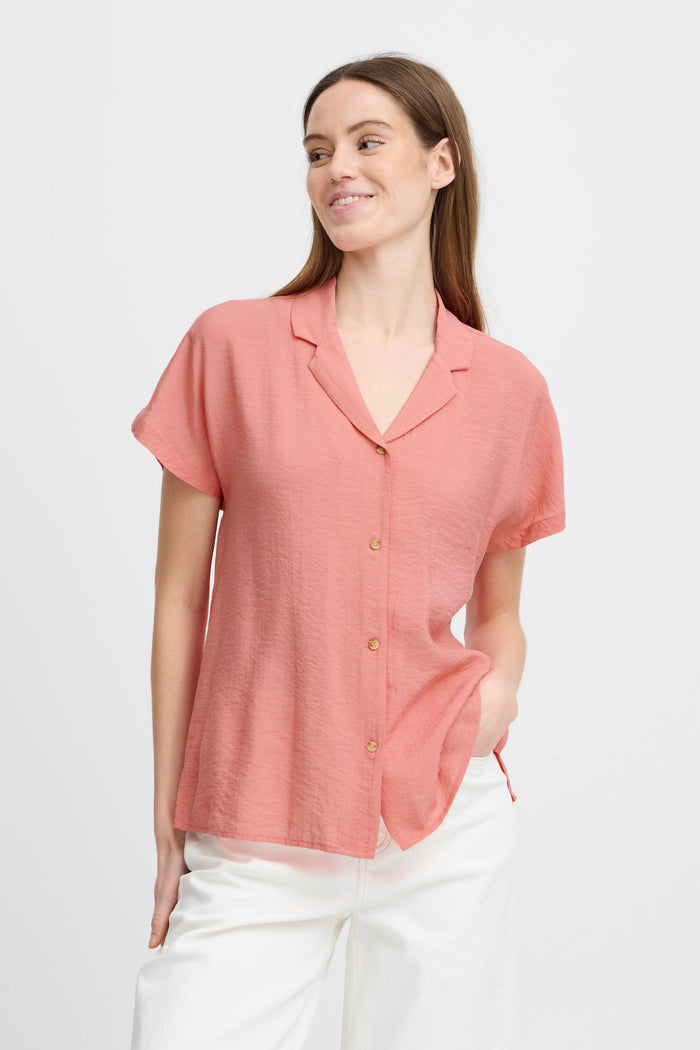 B.Young Jenica Strawberry Pink Short Sleeve Button Top, 20814916