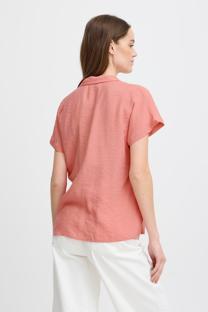 B.Young Jenica Strawberry Pink Short Sleeve Button Top, 20814916