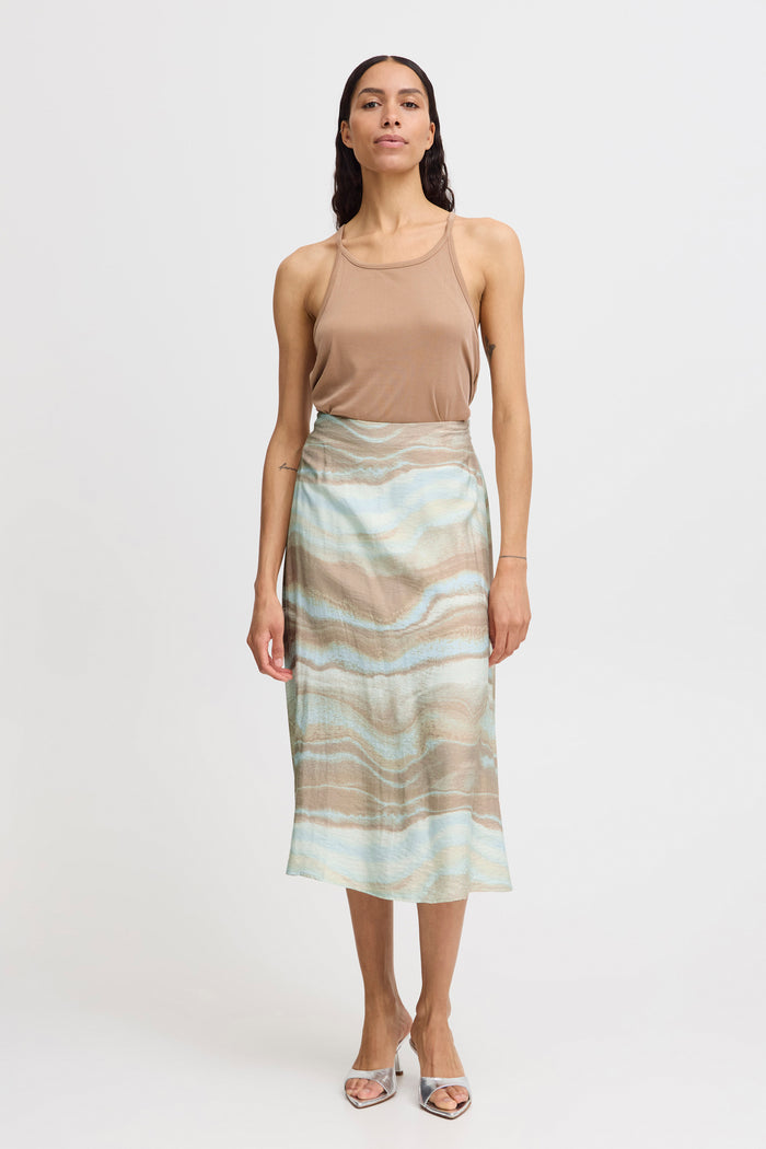 B.Young Byihamma Cement Marble Mix Printed A-Line Midi Skirt, 20814934