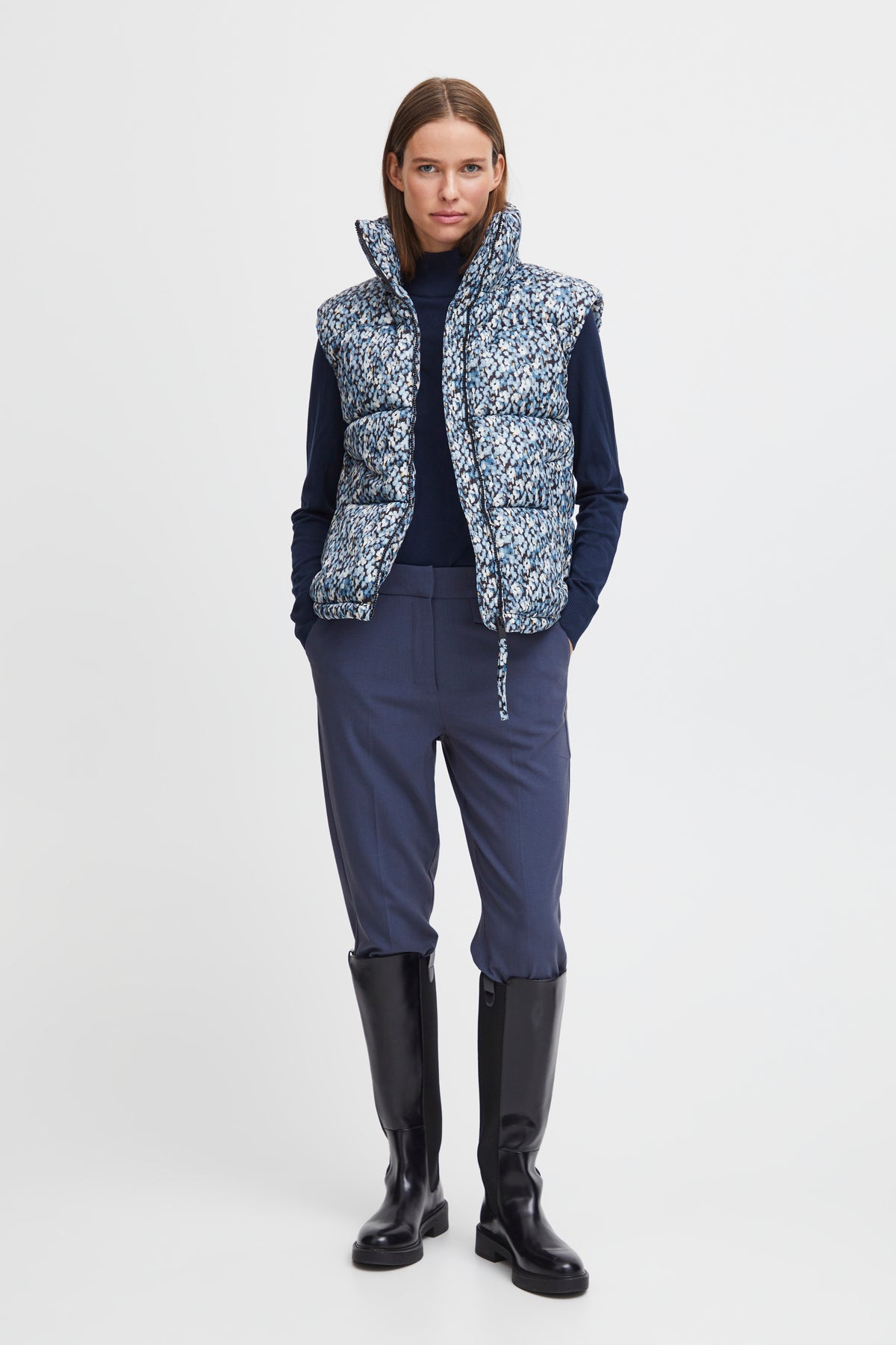 B.Young ByBomilla Dusty Blue Flower Print Gilet, 20815104 