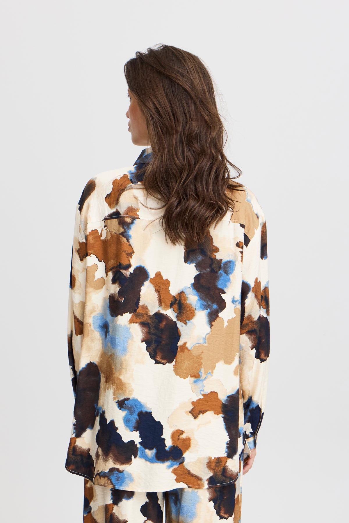 B.Young Byihamma Birch Watercolour Printed Oversized Longline Shirt, 20815223