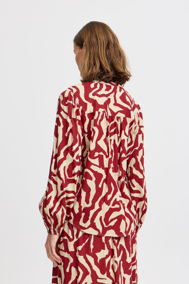 B.Young ByJosa V-Neck Pomegranate Abstract Printed Blouse, 20815244