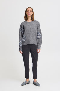 B.Young Byomea Grey Melange Daisy Oversized Knit