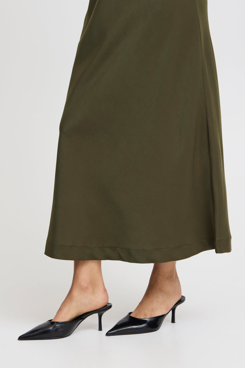 B.Young ByDolora Olive Night Satin Ankle Length Slip Skirt, 20815584