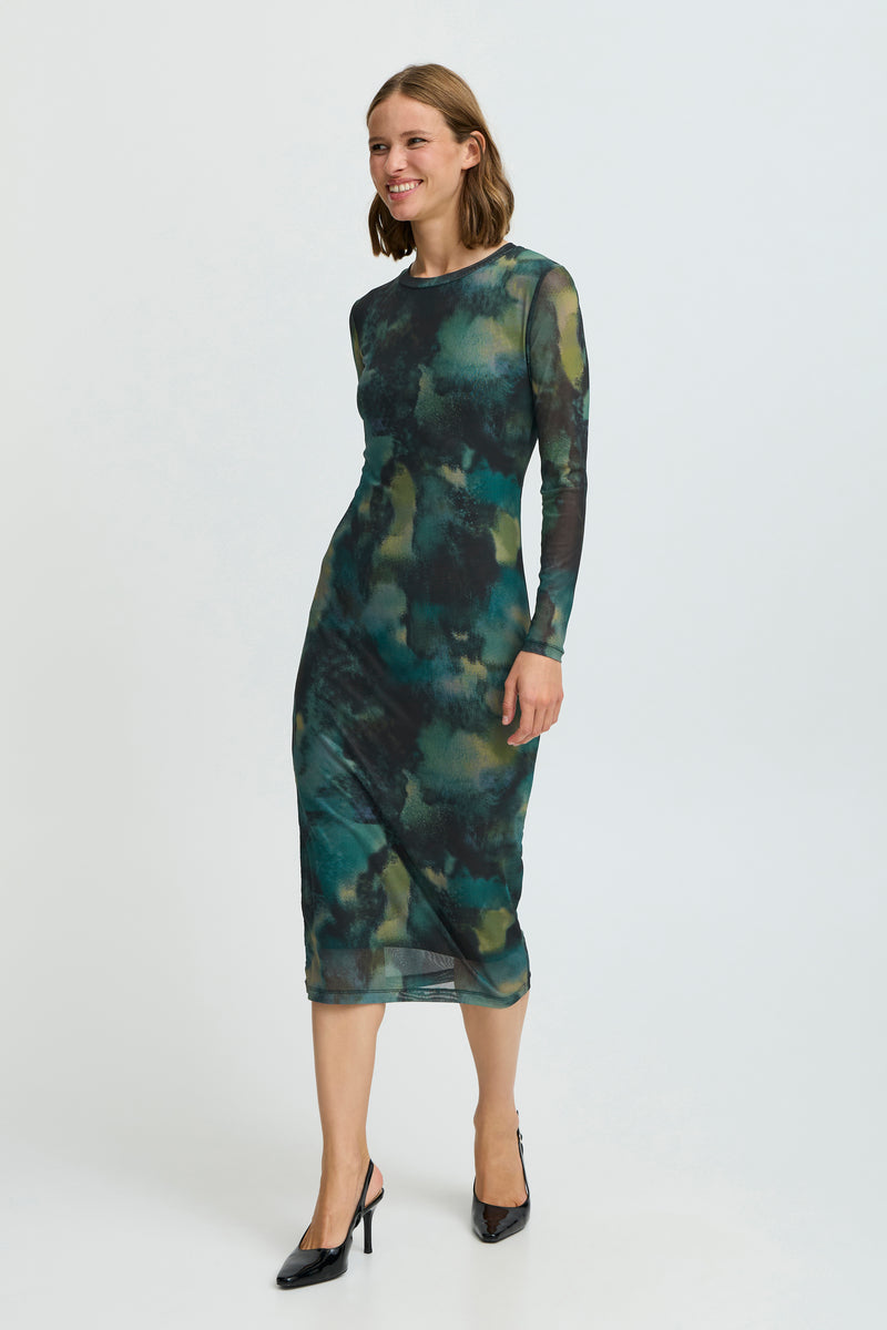 B.Young Bypaloma Birch Blur Printed Mesh Midi Dress, 20815713