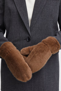 B.Young Bawolfie Sepia Brown Faux Fur Gloves