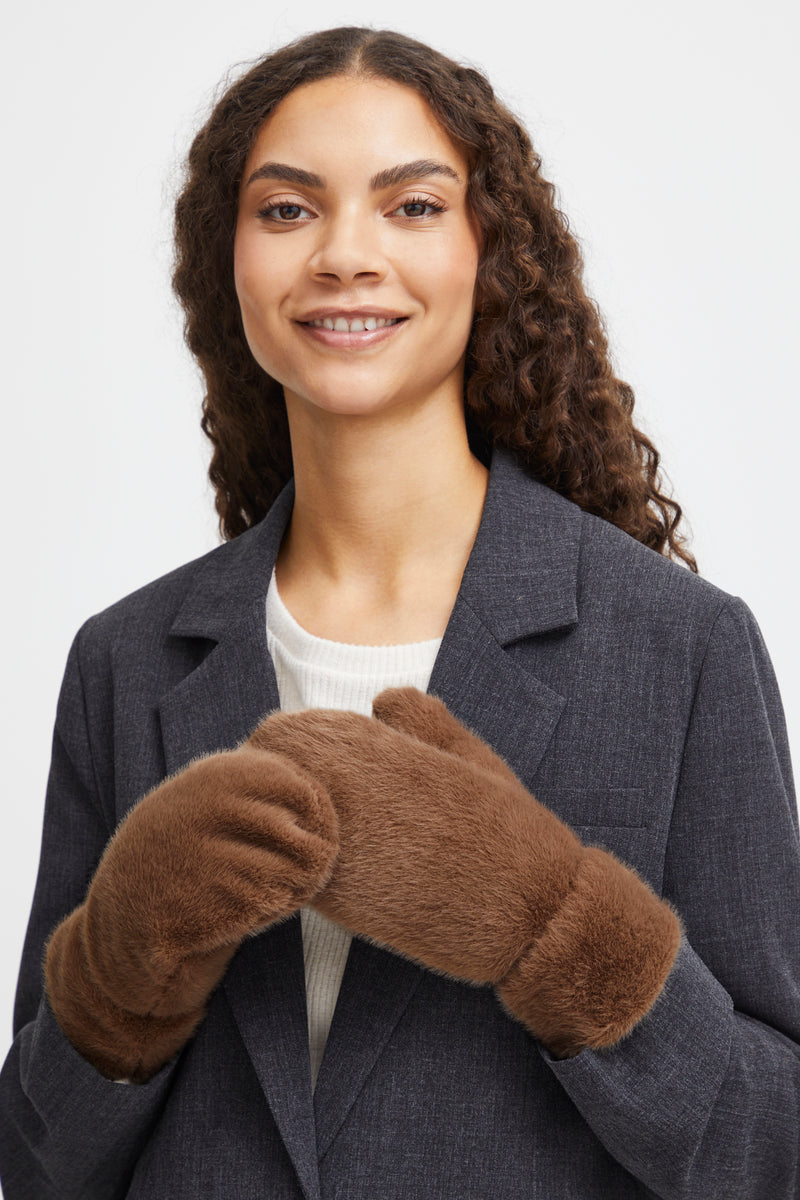 B.Young Bawolfie Sepia Brown Faux Fur Gloves