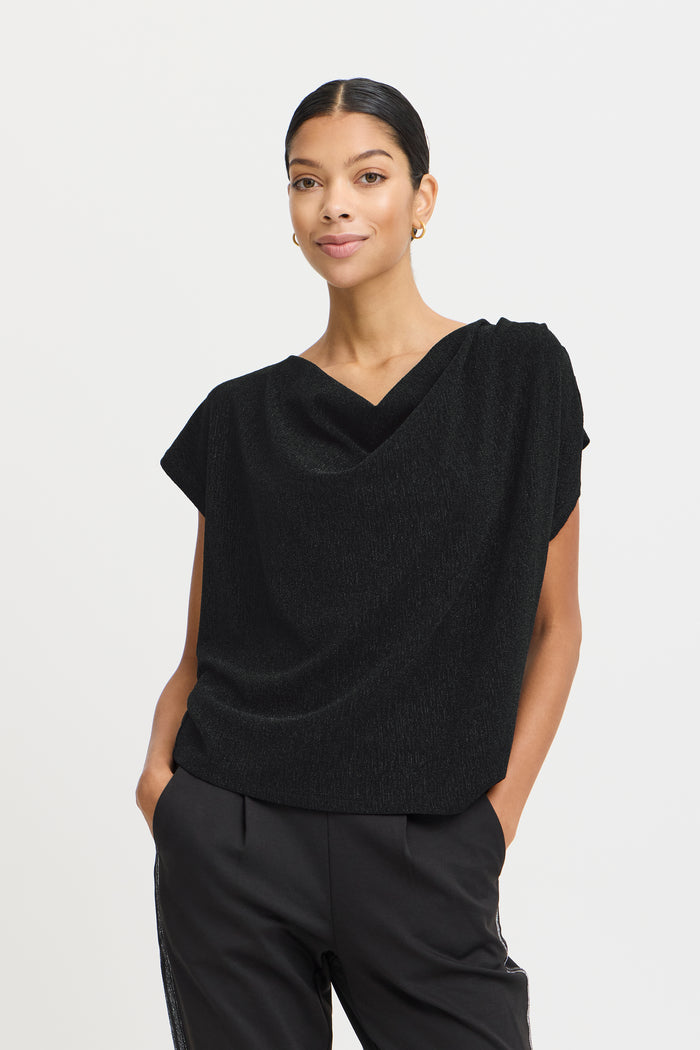 B.Young ByShiloh Black Lurex Sparkle Cowl Neck Top, 20815954