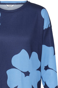 B.Young ByPieta Big flower Robbia Blue Printed Knitted Pullover