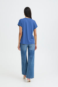 B.Young ByPanya Medieval Blue Swirl Print Silky Front T-Shirt