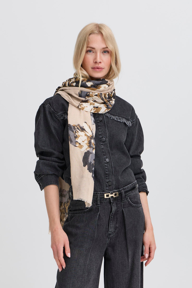 B.Young ByWallam String Beige Floral Print Scarf