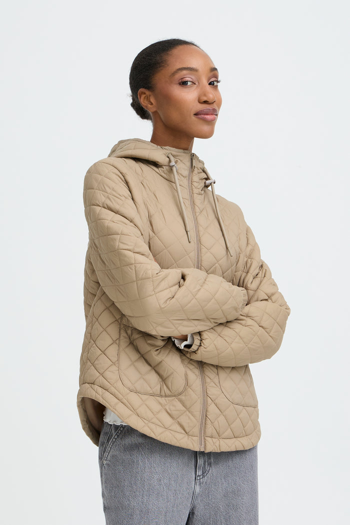 B.Young ByBerta Chinchilla Beige Quilted Jacket with Hood, 20818518