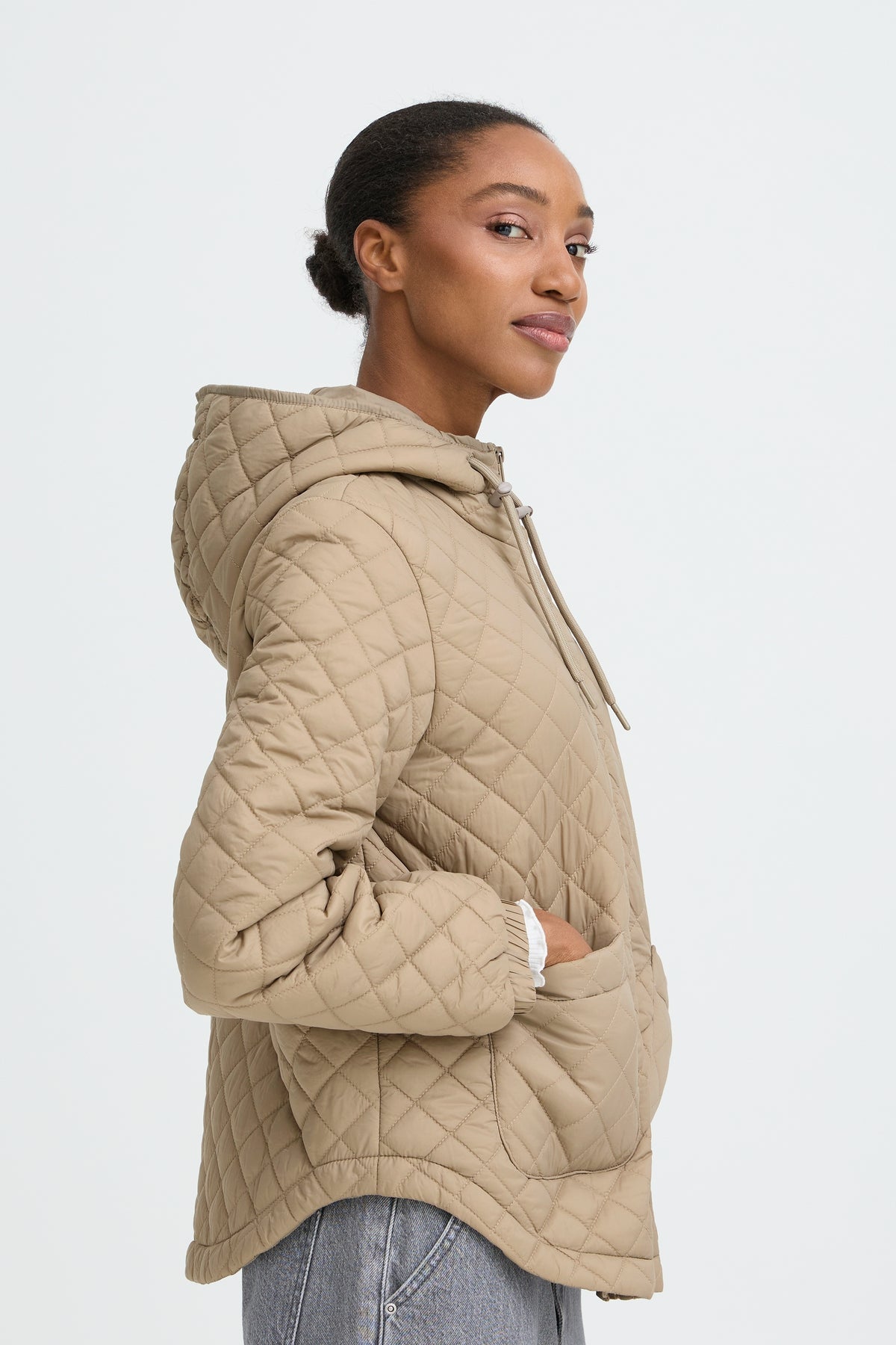 B.Young ByBerta Chinchilla Beige Quilted Jacket with Hood, 20818518