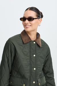B.Young ByBellini Khaki Quilted Coat with Tan Cuffs