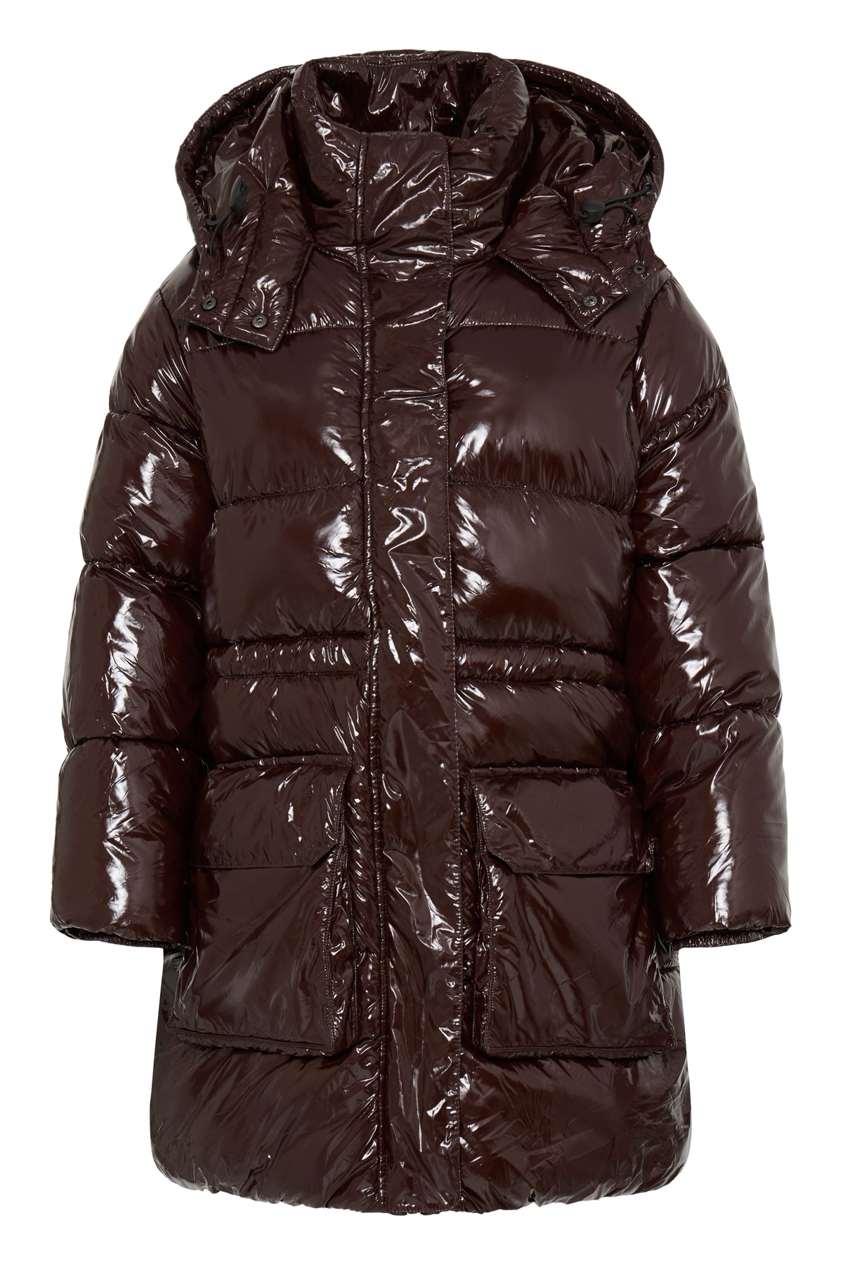 B.Young ByIbina Java Brown Patent Puffa Coat with Hood