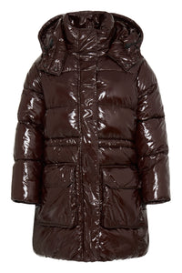 B.Young ByIbina Java Brown Patent Puffa Coat with Hood