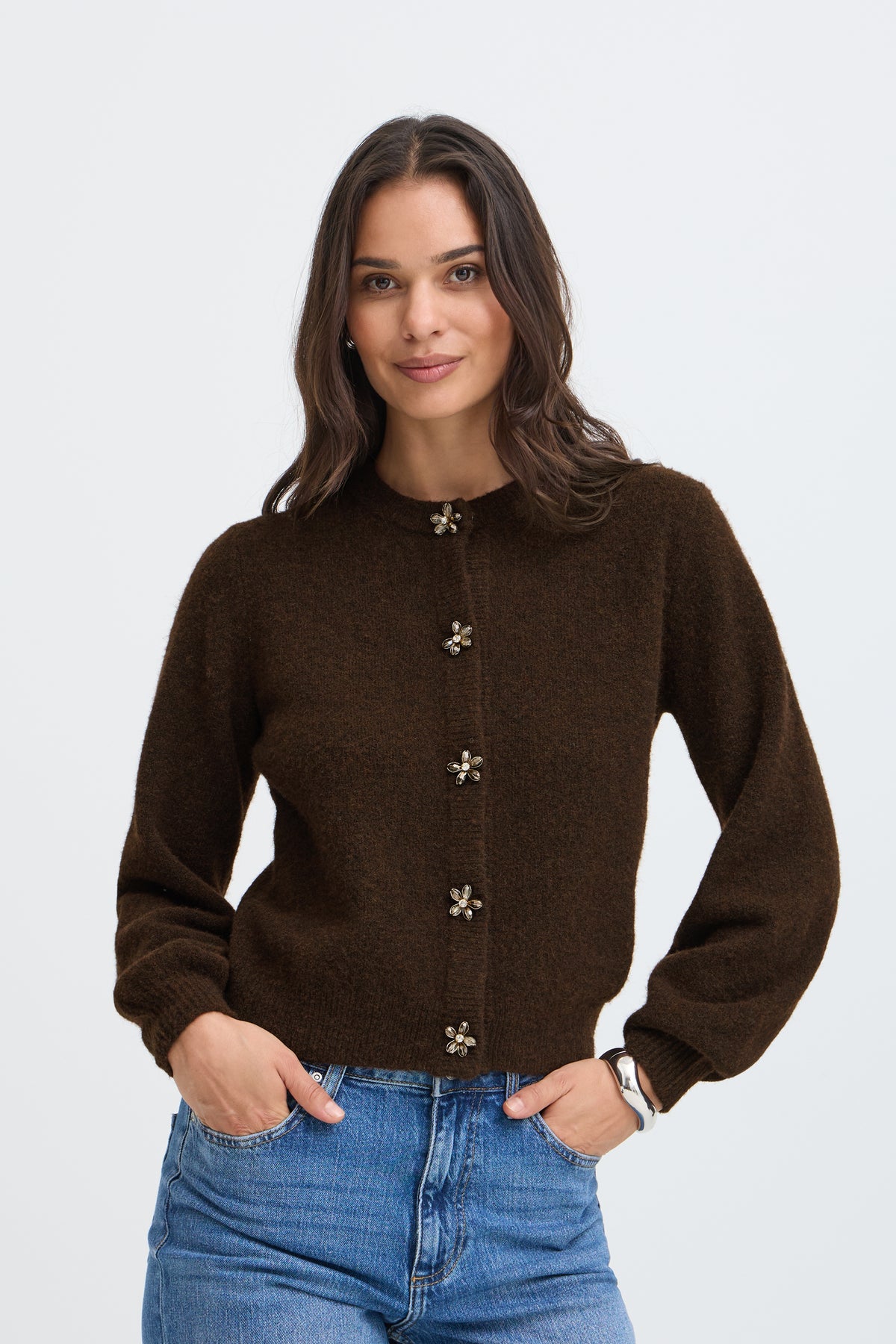 B.Young ByOmea Java Melange Embellished Button Cardigan, 20819510