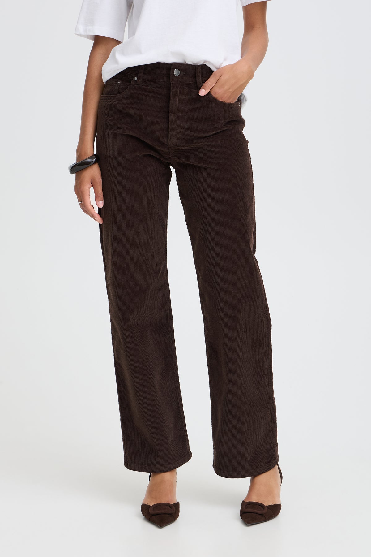 B.Young ByDasik Java Brown Cord Wide Leg Trousers