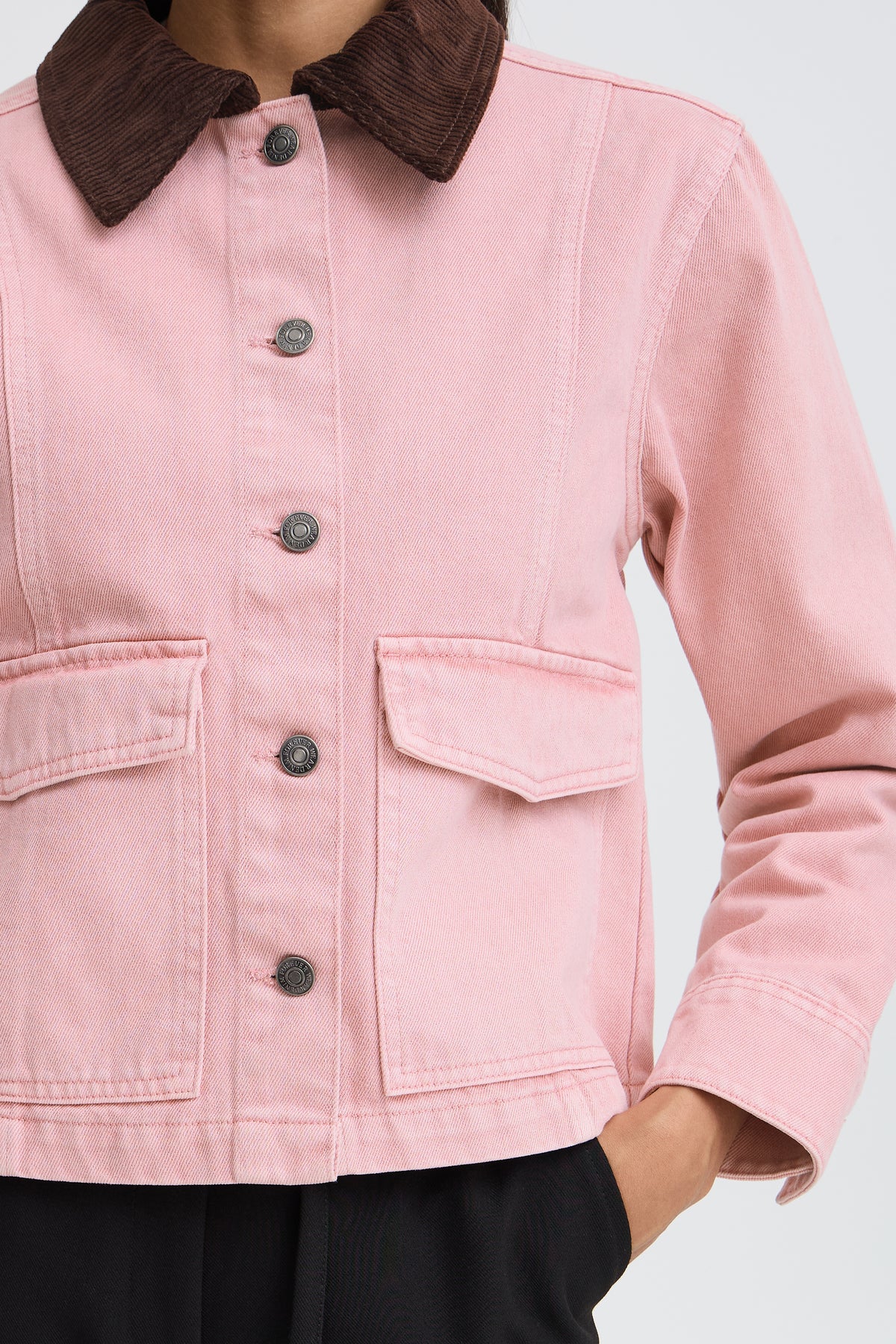 B.Young ByKadi Pink Polignac Denim Jacket with Burgundy Cord Collar, 20819536