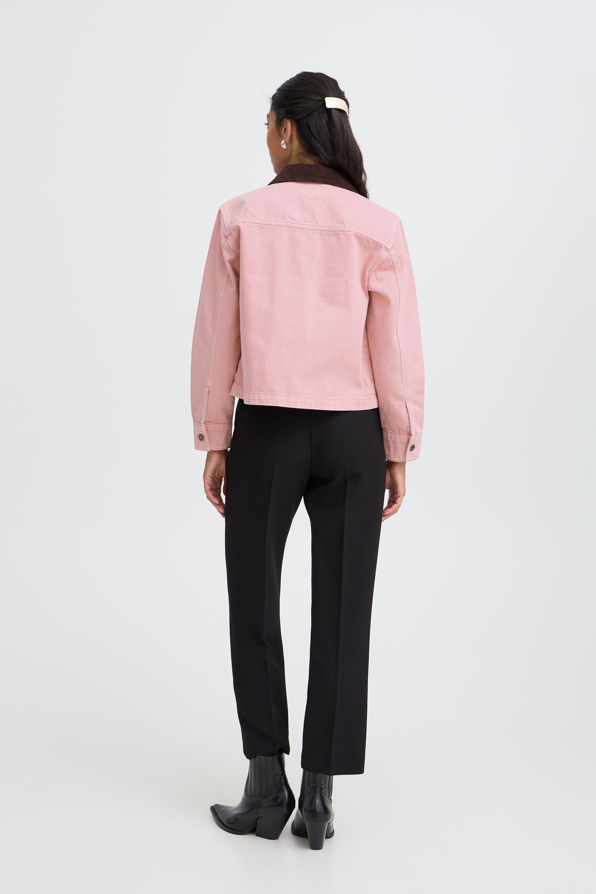 B.Young ByKadi Pink Polignac Denim Jacket with Burgundy Cord Collar, 20819536