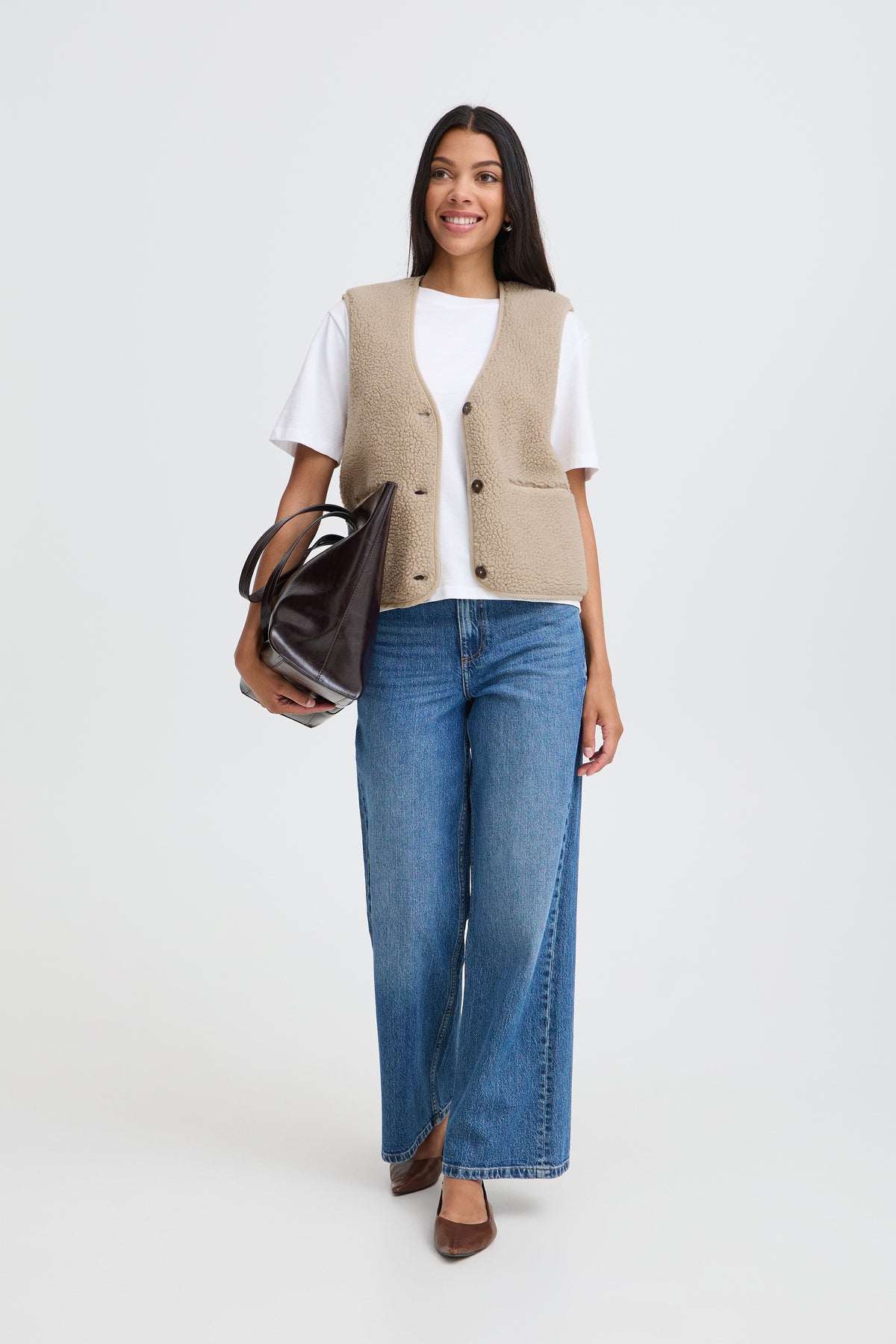B.Young ByAlea Humus Beige Teddy Fleece Reversible Waistcoat, 20819600