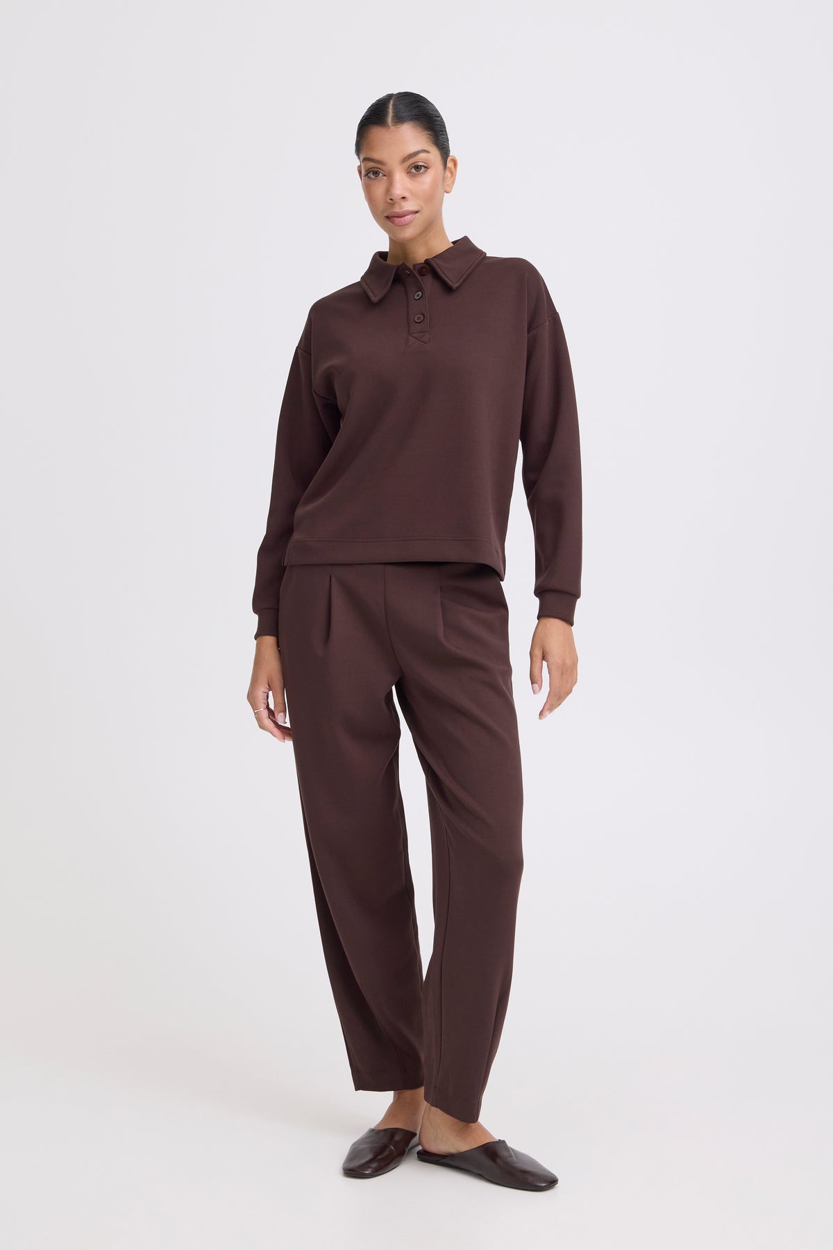 B.Young ByPusti Java Brown Modal Polo Sweatshirt
