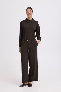 B.Young ByPusti Fudge Burgundy Modal Wide Leg Joggers with Piping Trim, 20819667