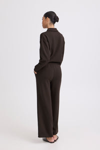 B.Young ByPusti Fudge Burgundy Modal Wide Leg Joggers with Piping Trim, 20819667