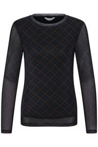 B.Young ByToa Dark Sapphire Check Long Sleeve Mesh Top, 20819912