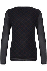 B.Young ByToa Dark Sapphire Check Long Sleeve Mesh Top, 20819912