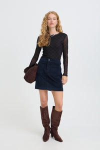 B.Young ByToa Dark Sapphire Check Long Sleeve Mesh Top, 20819912
