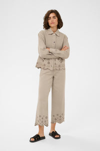 KAFFE Kamimi Feather Beige Broderie Anglaise Cropped Wide Leg Jeans
